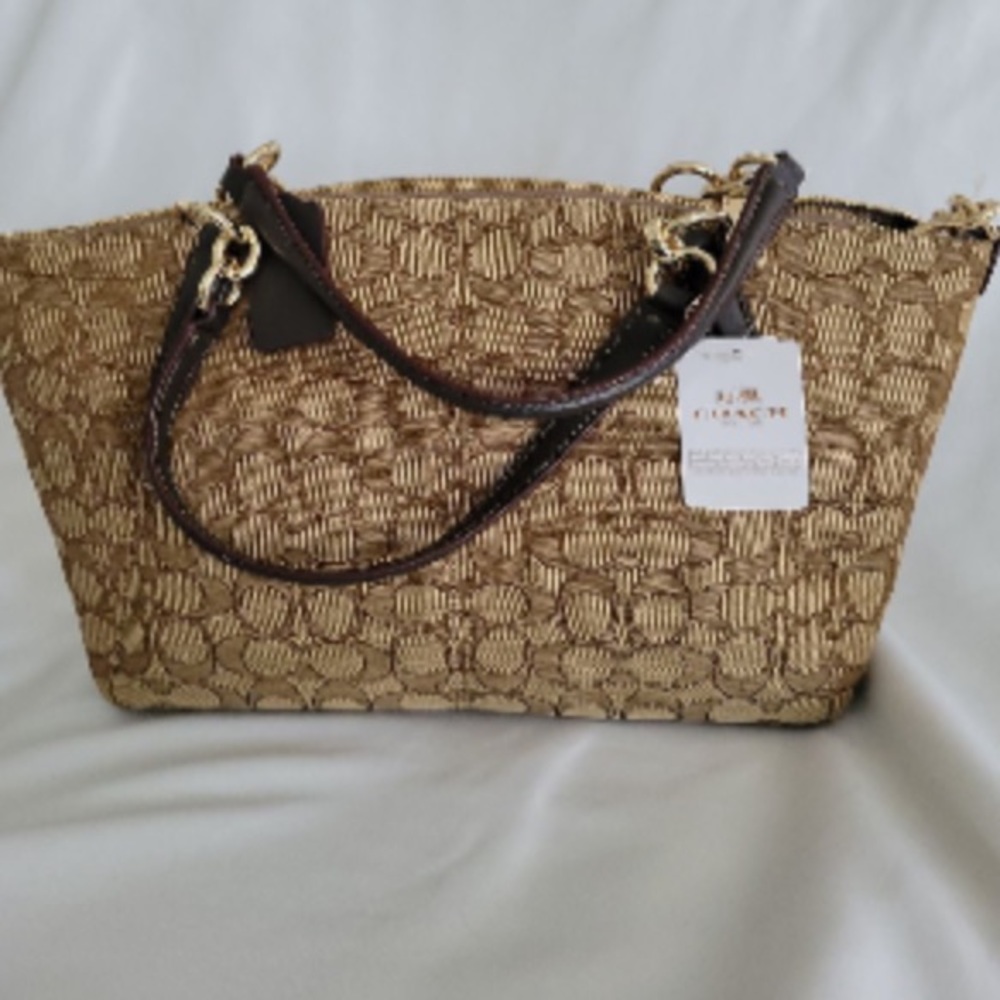 NWT Coach Outline Signature Small Kelsey Handbag Khaki Brown - Picture 4 of 15